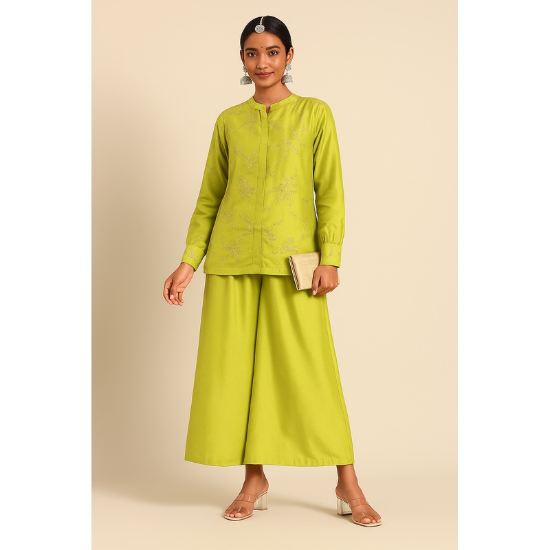 Co-Ord Set(Top & Palazzo)-Lime