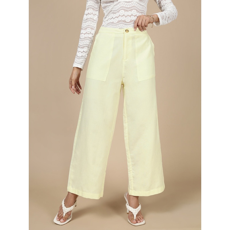 Wide Leg Bell Bottom Pant-Light Yellow