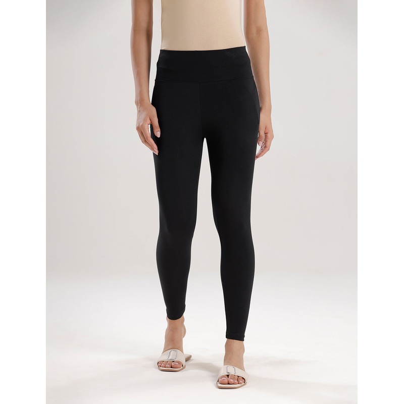 Ankle Length High Waist Leggings-Black