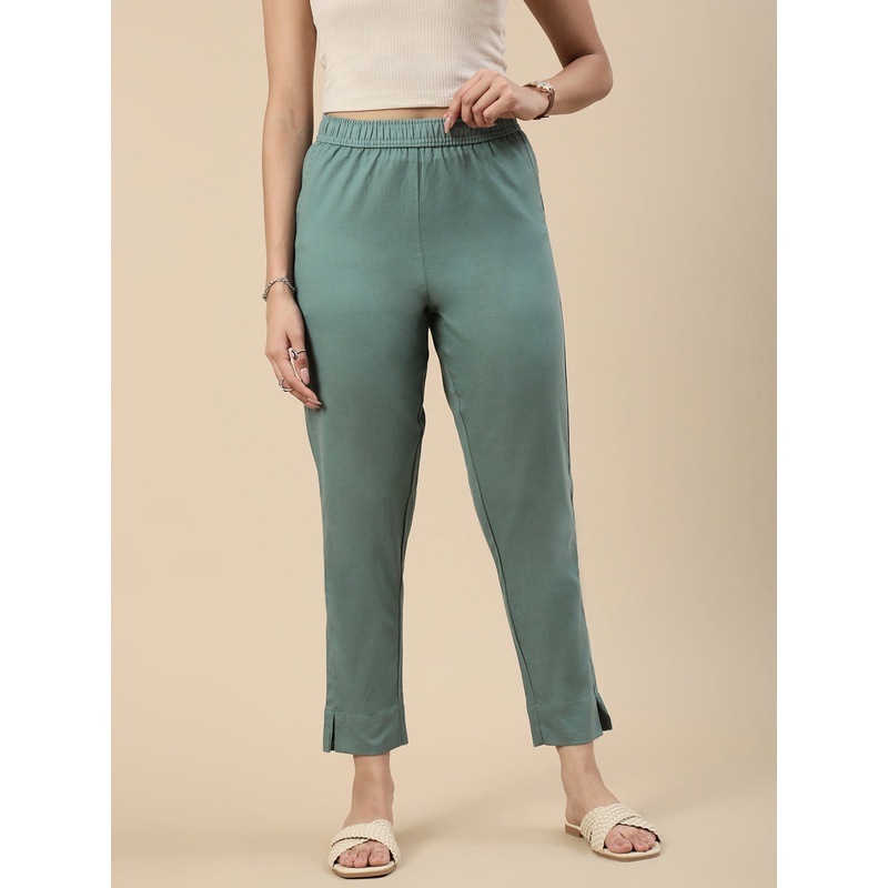 Casual Straight Pant-Peacock Green