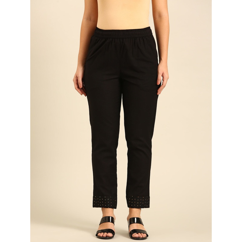 Cigarette Pant Embroidered-Black