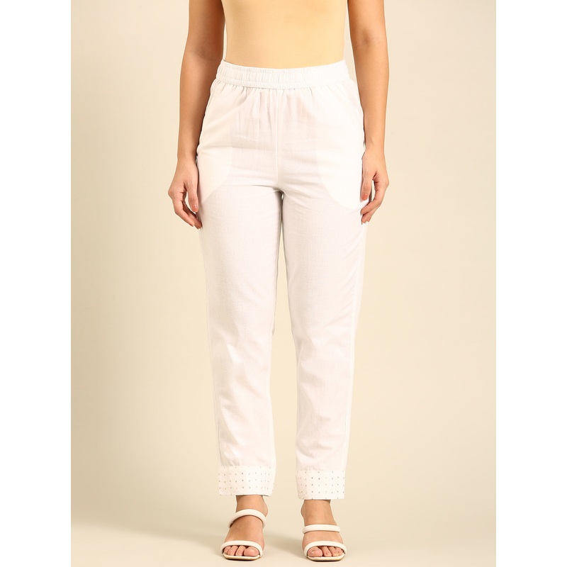 Cigarette Pant Embroidered-White