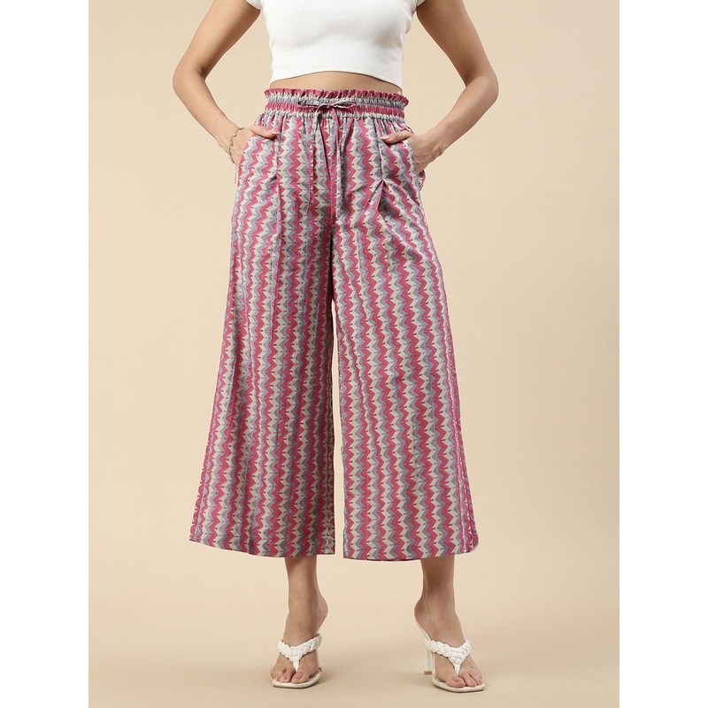 Paper Bag Palazzo-Pink|S|M|L|XL|XXL|Pink|LWBPPZAOF20241053