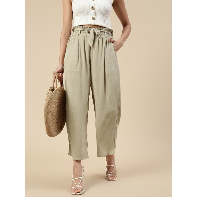 Paper Bag Tie-Up Palazzo-Golden Beige