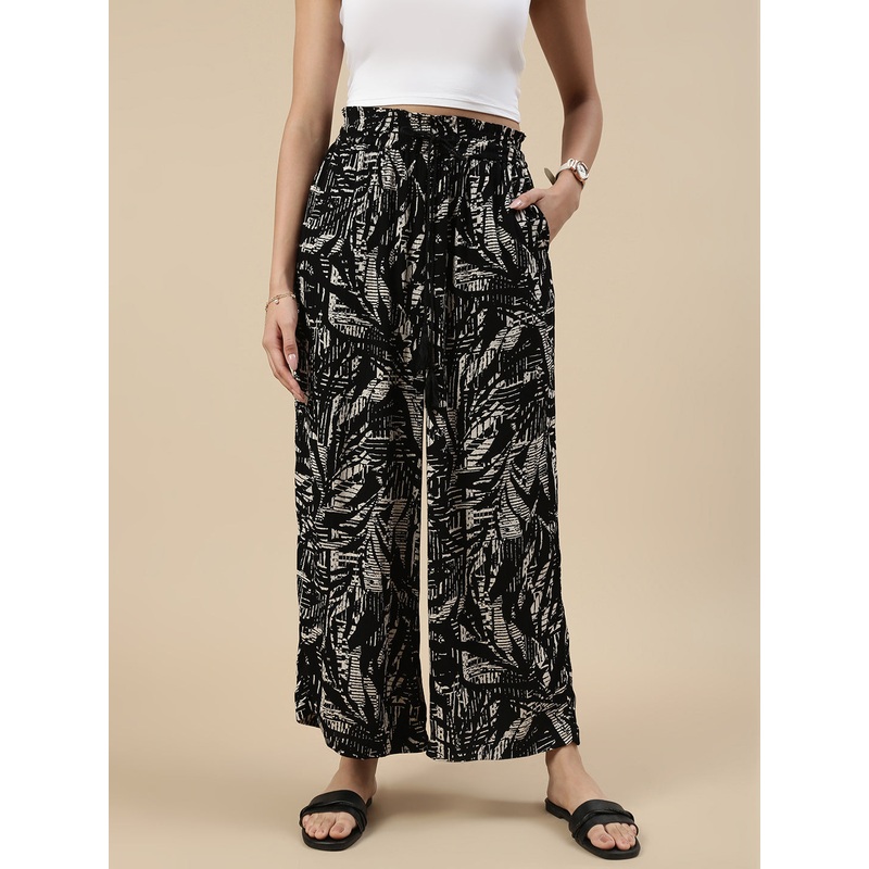 Printed Narrow Palazzo-Black|S|M|L|XL|XXL|Black|LWBNPZAOF20273002