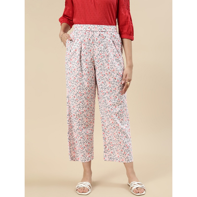Printed Narrow Palazzo-White|S|M|L|XL|XXL|White|LWBNPZAOF20288011
