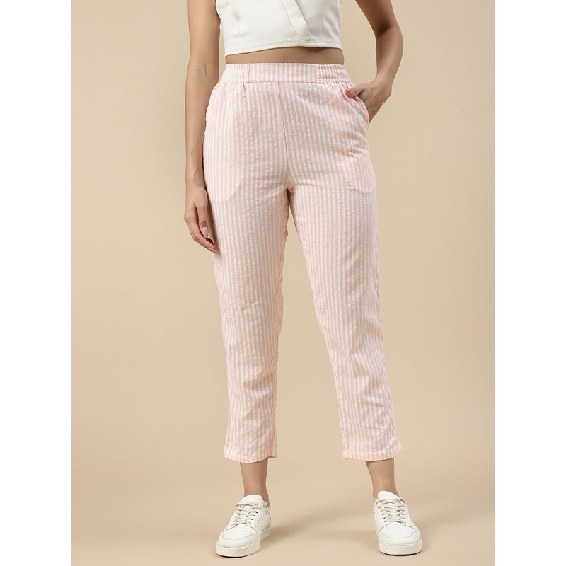 Stripped Cigarette Pants-Peach