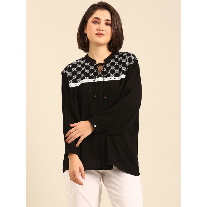 Top Embroidered-Black|S|M|L|XL|XXL|Black|LWTTUEBF20013002