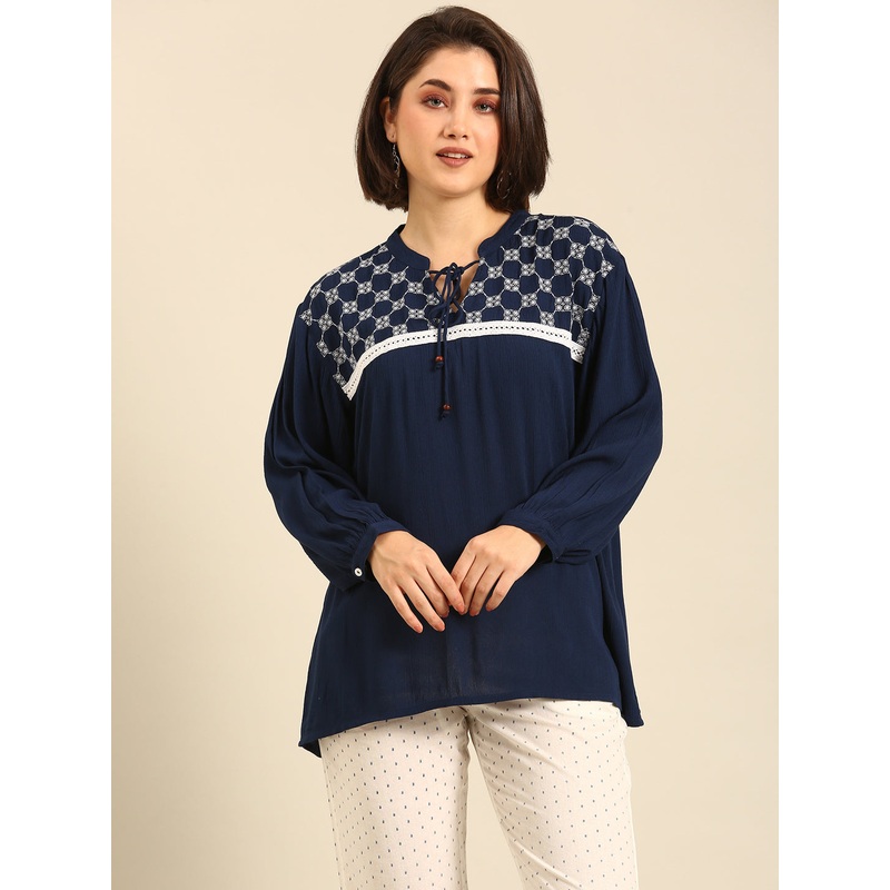 Top Embroidered-Indigo Blue|S|M|L|XL|XXL|Indigo Blue|LWTTUEBF20013126