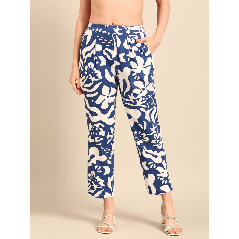 Cigarette Pant All Over Print-Blue