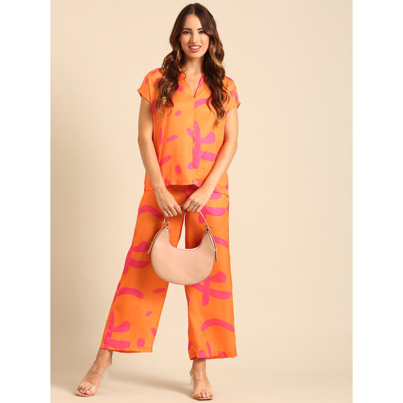 Co-Ord Set (Casual Top & Palazzo)-Orange