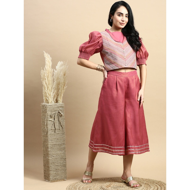 Co-Ord Set (Crop Top & Culottes)-Dark Pink