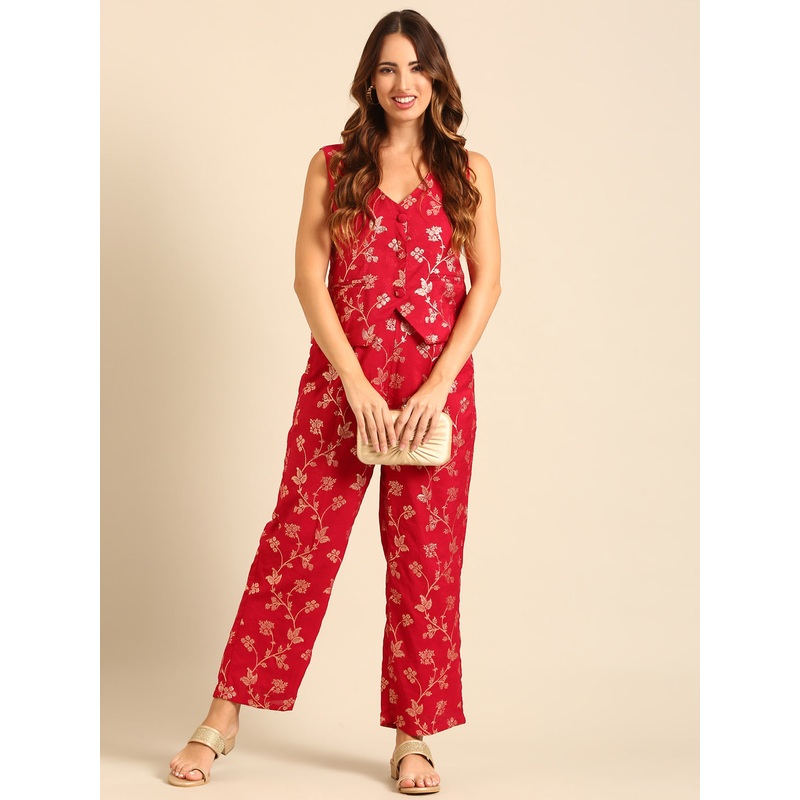 Co-Ord Set (Jacket & Palazzo)-Fuchsia