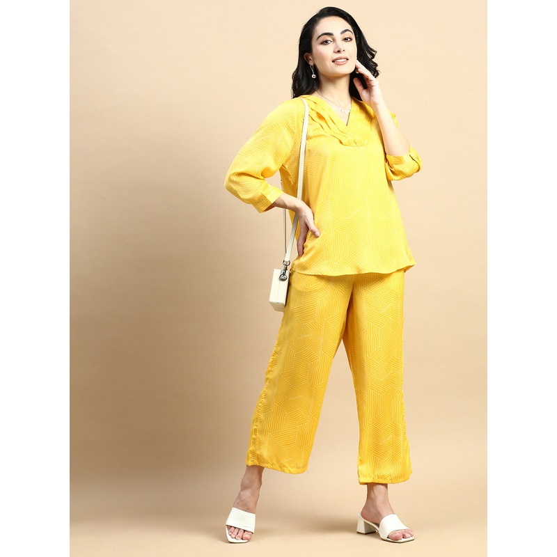 Co-Ord Set (Tunic Top & Palazzo)-Yellow
