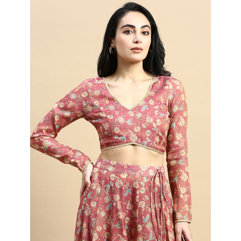 Crop Top Embroidered-Dark Pink