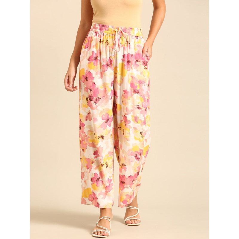 Floral Print Palazzo-Pink|S|M|L|XL|XXL|Pink|LWBPZAOF19298053