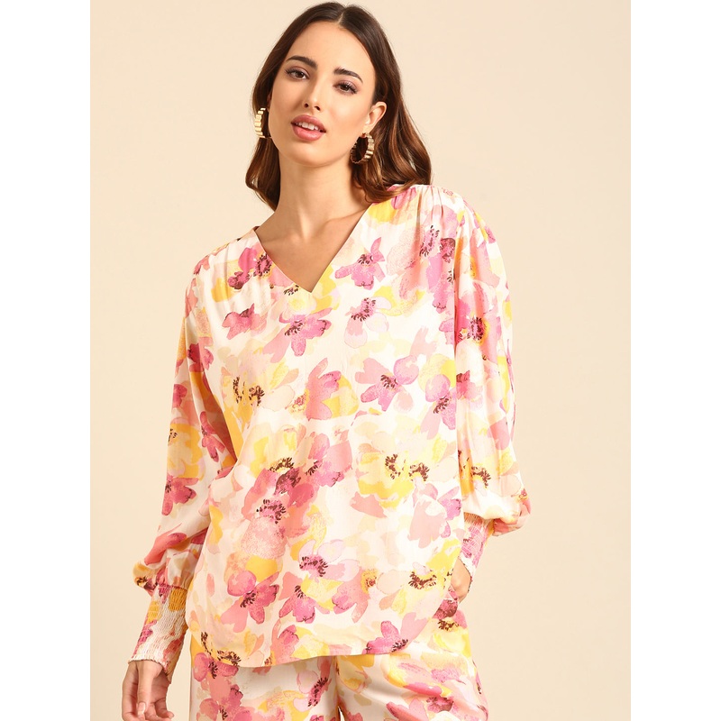 Floral Print Top-Pink|S|M|L|XL|XXL|Pink|LWTTPAOF19299053