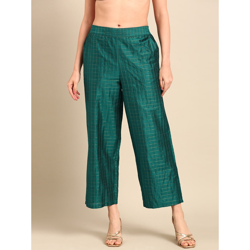 Palazzo Checked-Peacock Green|S|M|L|XL|XXL|Peacock Green|LWBPZYDF19269206