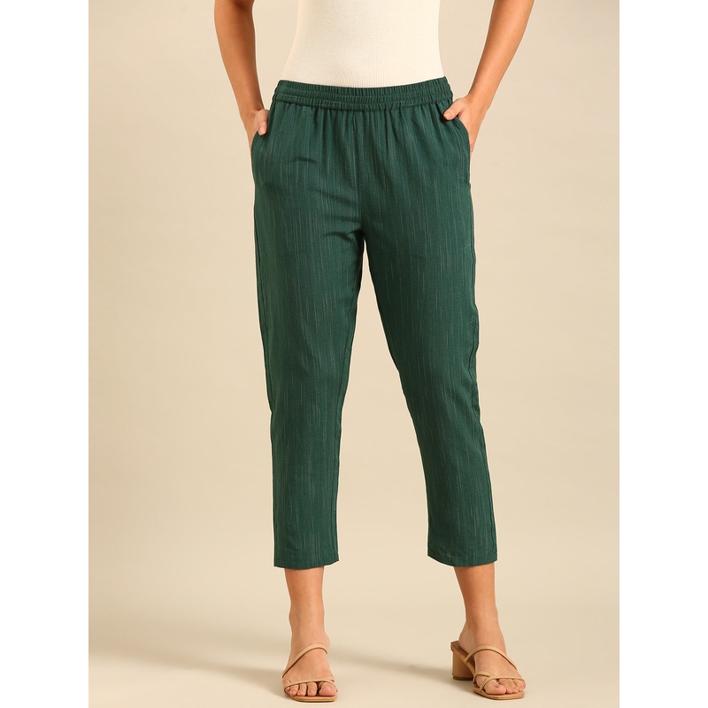 Printed Straight Pant-Bottle Green