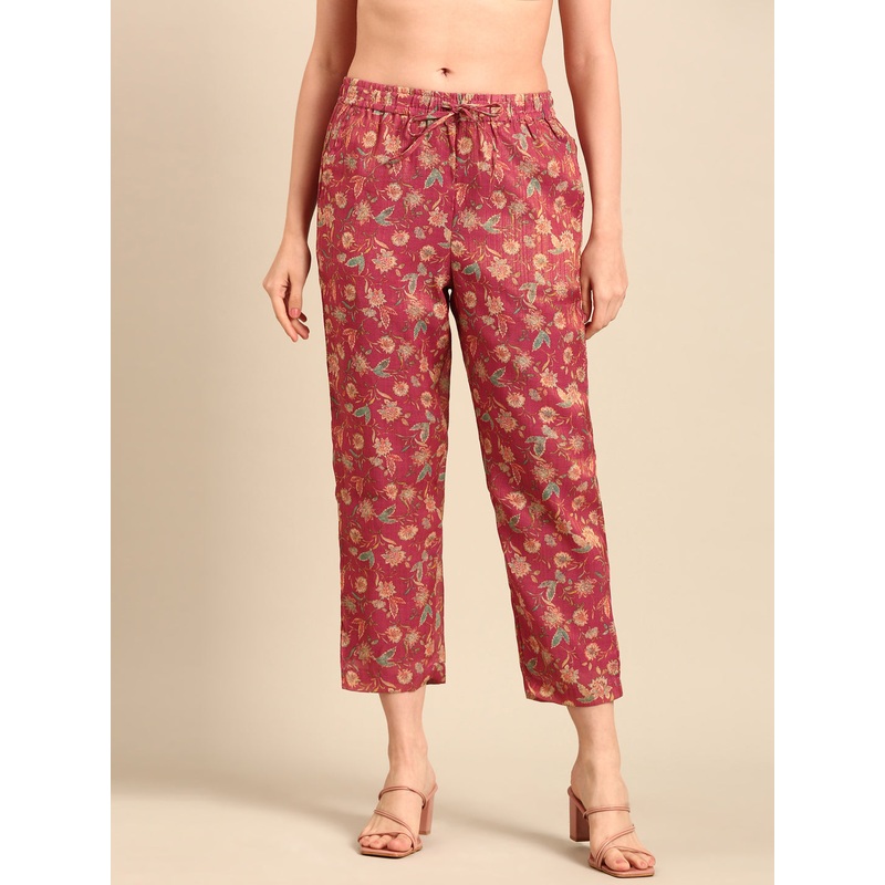 Straight Pant All Over Print-Dark Pink