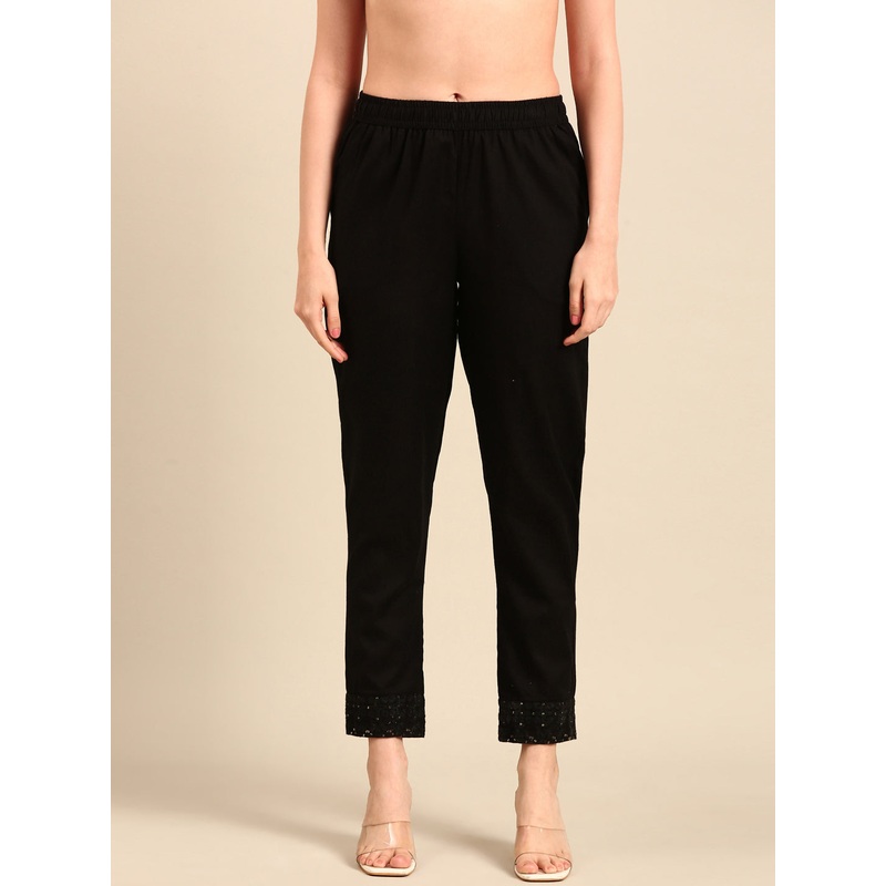 Straight Pant Embroidered-Black