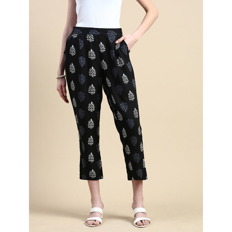 Cigarette Pants All Over Print-Black