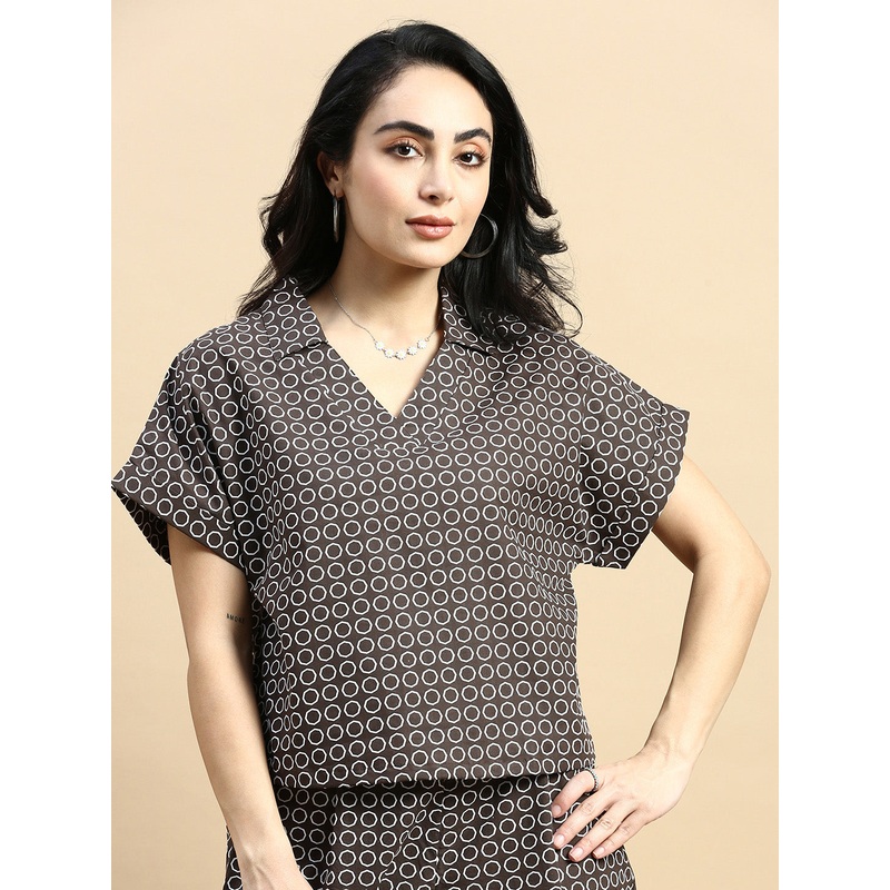 Crop Top All Over Print-Brown|S|M|L|XL|XXL|Brown|LWTCTAOF18116003
