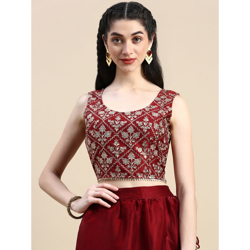 Crop Top Embroidery-Maroon|S|M|L|XL|XXL|3XL|Maroon|LWTCTEMF17119007
