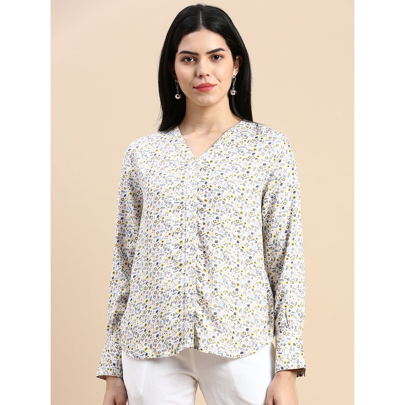 De Moza Women Printed Shirt Offwhite