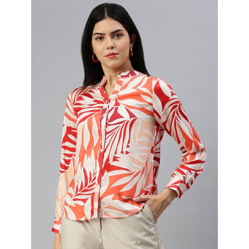 De Moza Women Printed Shirt Orange