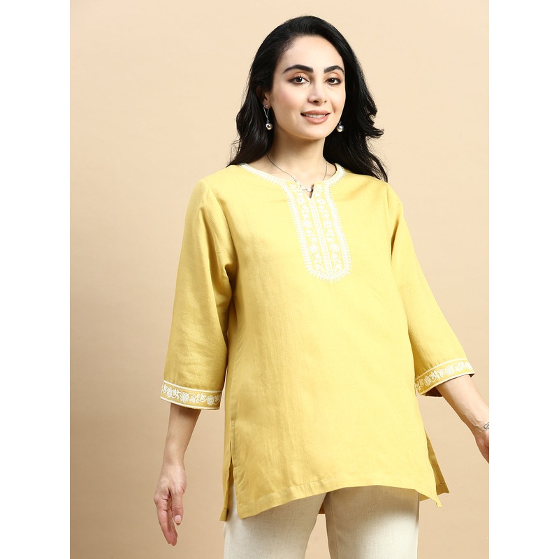 Embroidered Tunic Top-Mustard|S|M|L|XL|XXL|Mustard|LWTTUAOF18113046