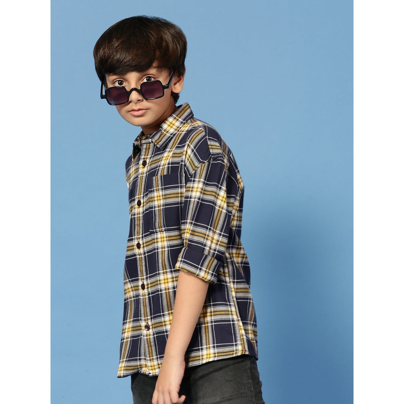 PIPIN Boys Printed Shirt Navy Blue