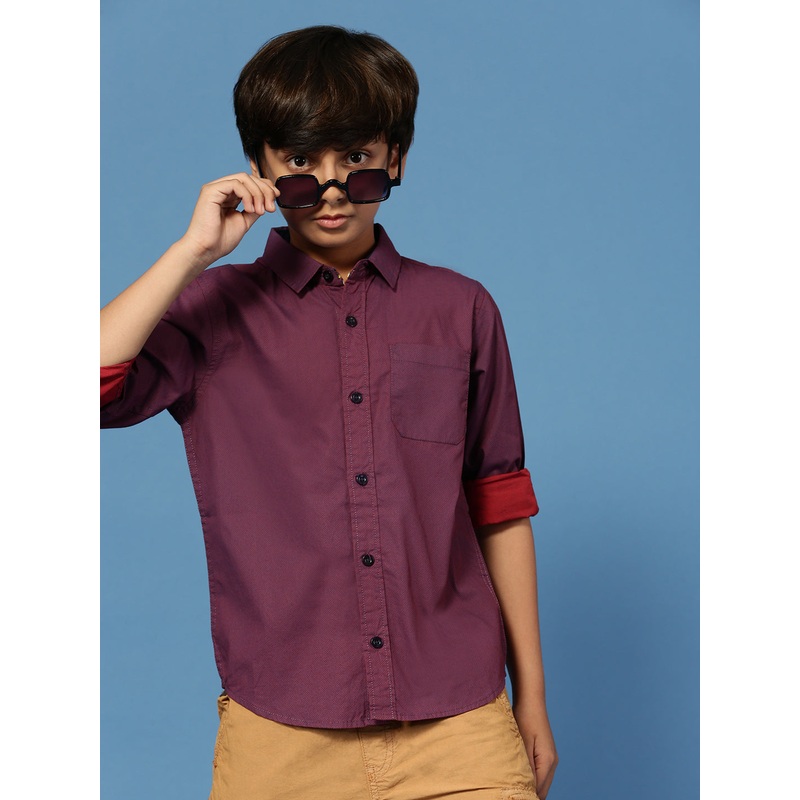 PIPIN Boys Solid Shirt Violet|5-6Yrs|7-8Yrs|8-9Yrs|9-10Yrs|11-12Yrs|Violet|BWTFSYDPB17003062