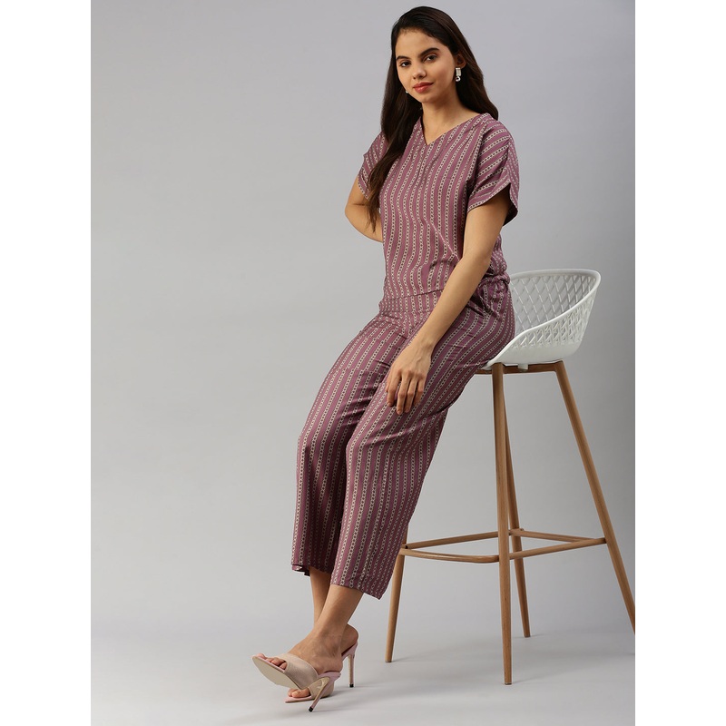 Printed Co-Ords Sets (Top&Bottom)-Wine