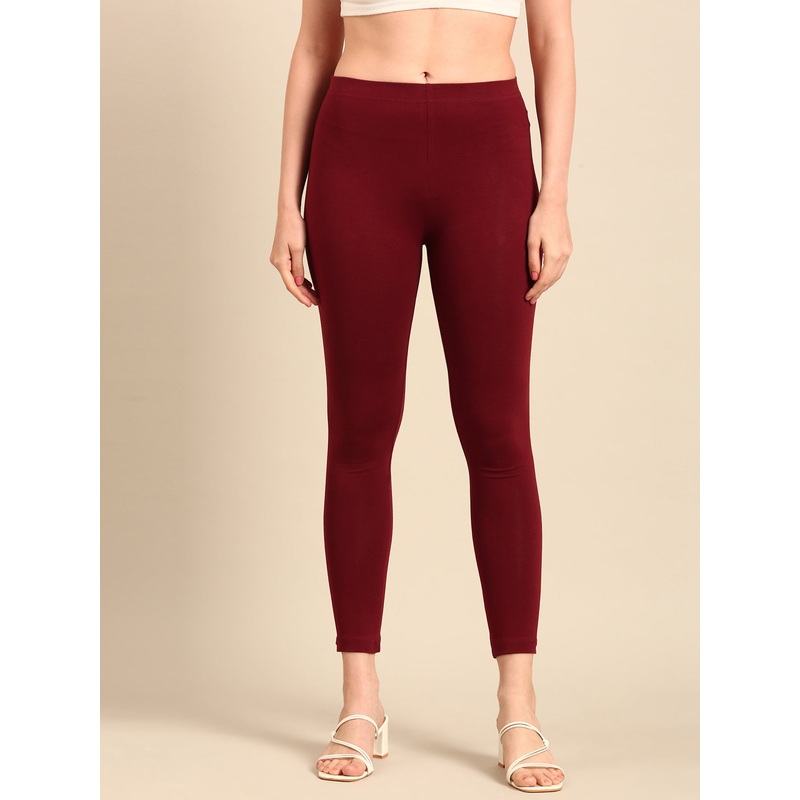 Ankle Length Leggings Cotton-Dark Maroon