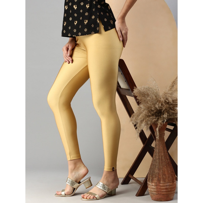 Women Ankle Length Leggings Solid Gold