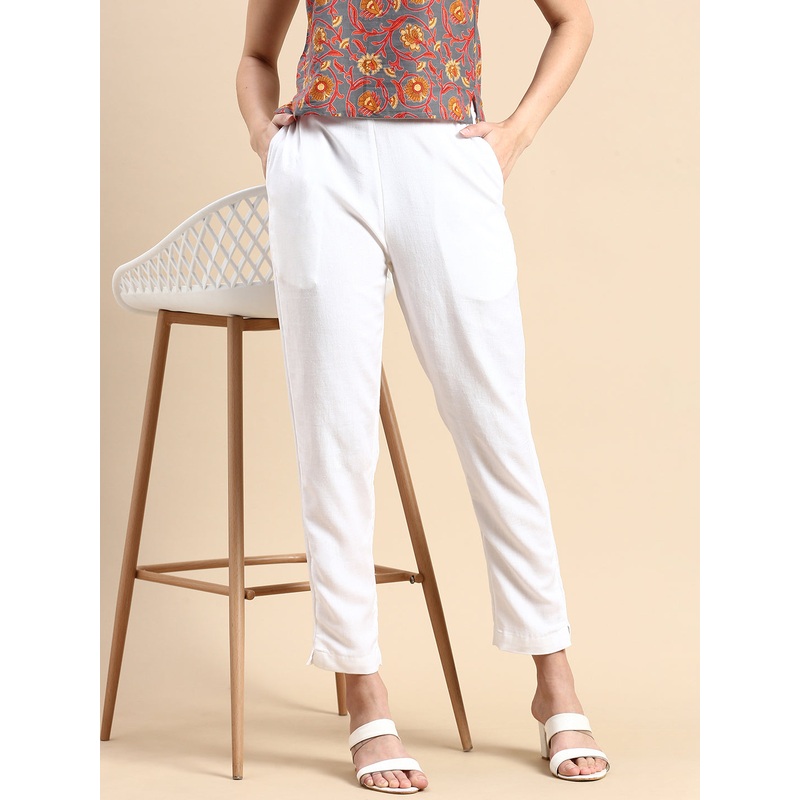 Women Cigarette Pant White|S|M|L|XL|XXL|3XL|White|LWBCPSOF16151011