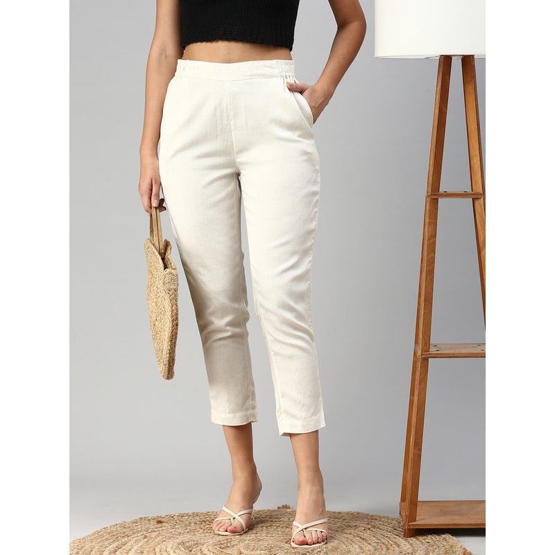 Women Cigarette Pants Natural|S|M|L|XL|XXL|3XL|Natural|LWBCPSOF16151184