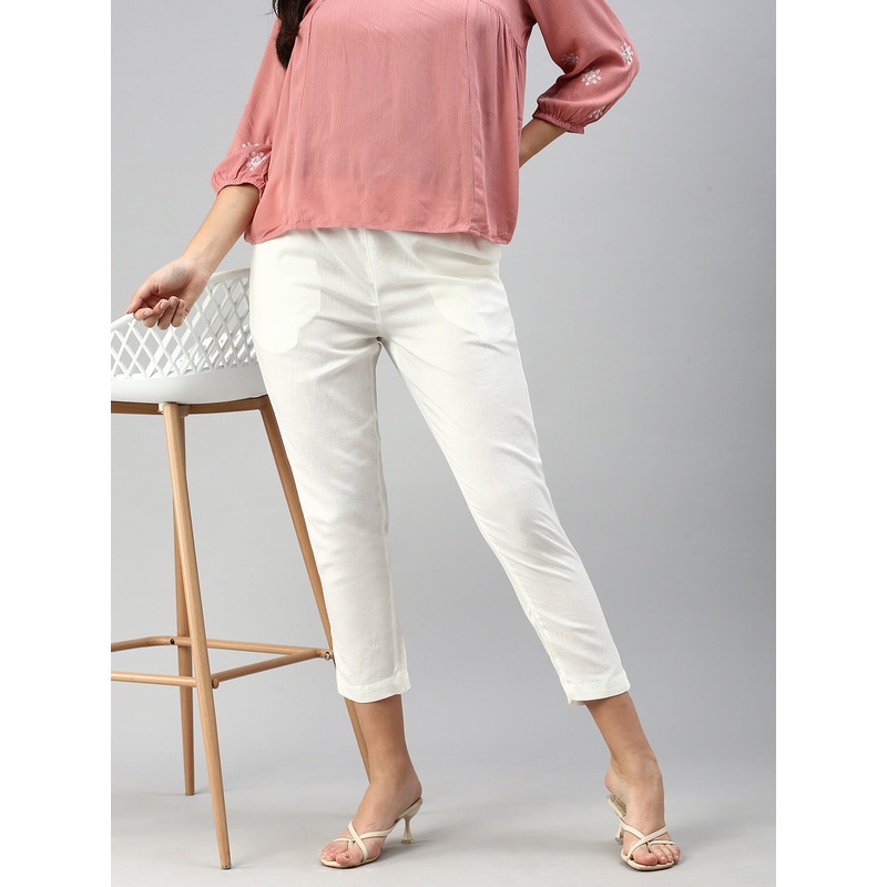 Women Cigarette Pants Offwhite