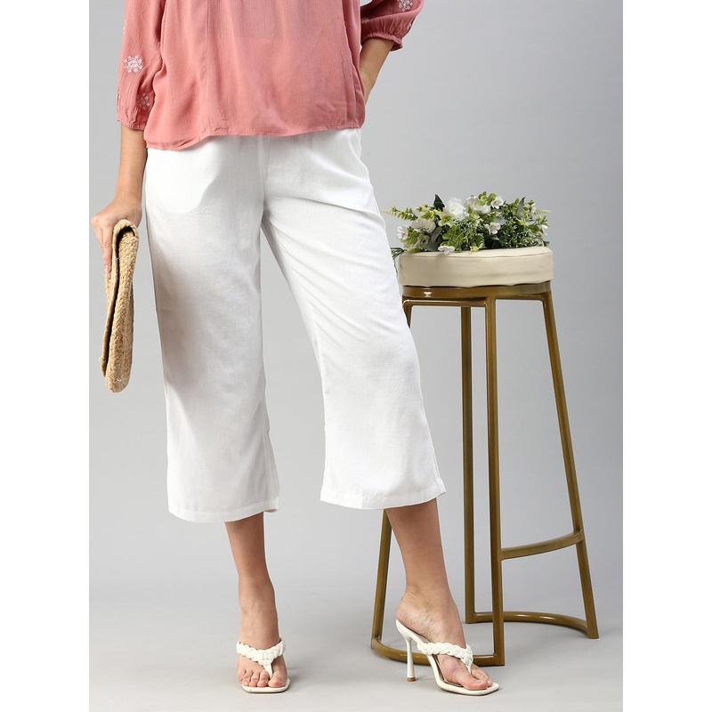 Women Crop Palazzo White|S|M|L|XL|XXL|3XL|White|LWBCPZSOF16152011