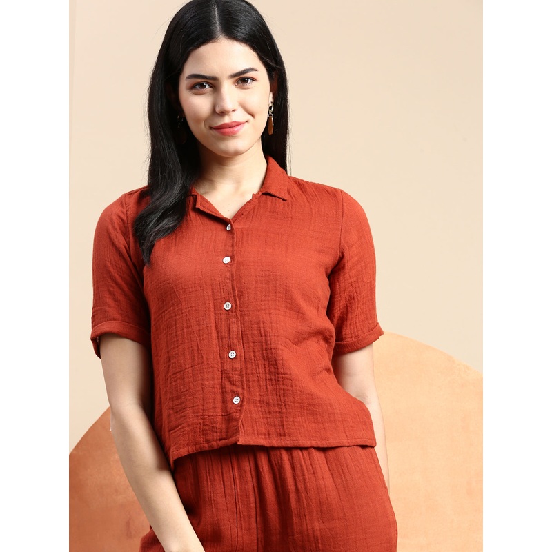 Women Crop Shirt Rust Orange|S|M|L|XL|XXL|3XL|Rust Orange|LWTCTSOF17095059