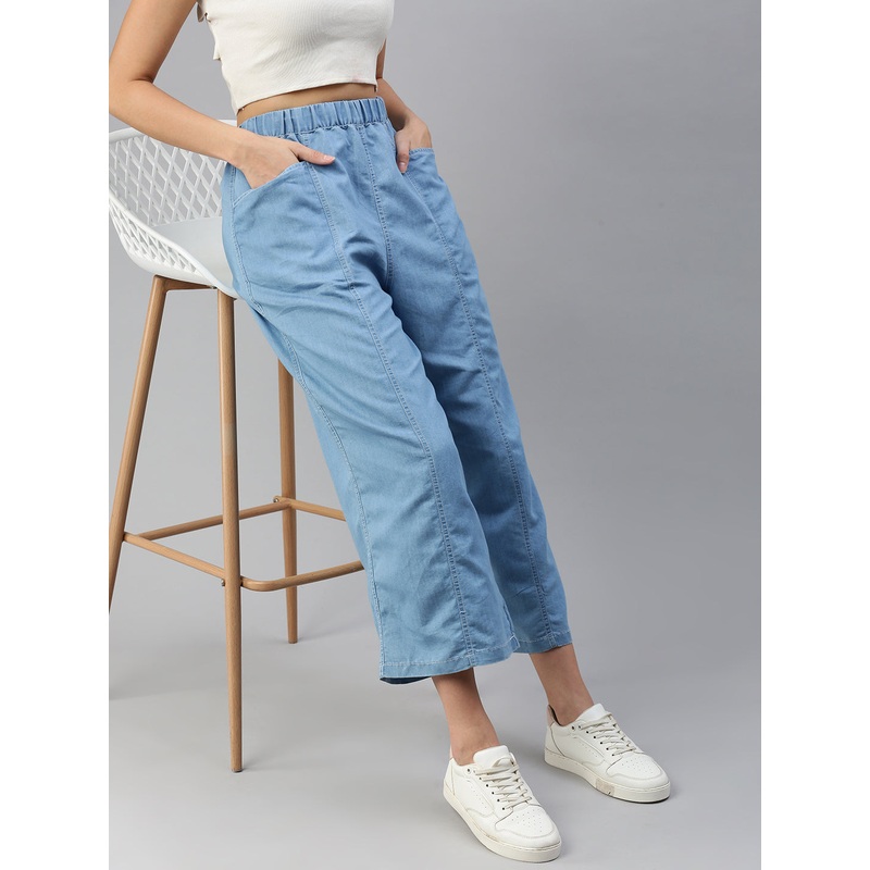 Women Culottes Ice Blue|S|M|L|XL|XXL|3XL|Ice Blue|LWBCLSOF17104151