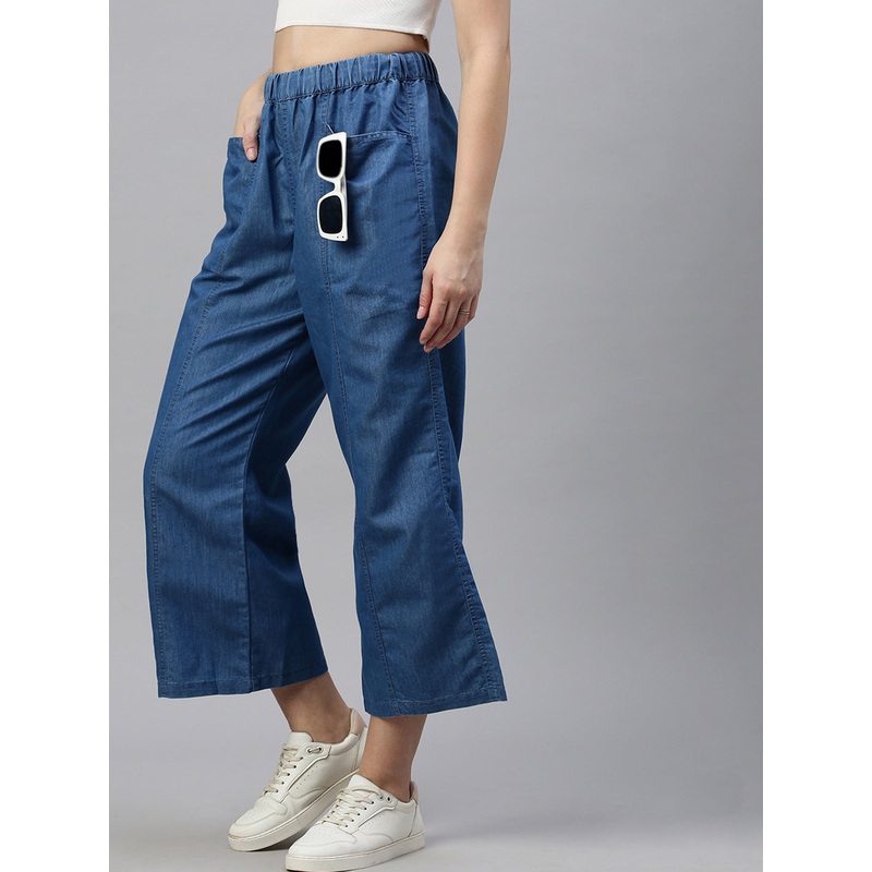 Women Culottes Mid Blue|S|M|L|XL|XXL|3XL|Mid Blue|LWBCLSOF17102314