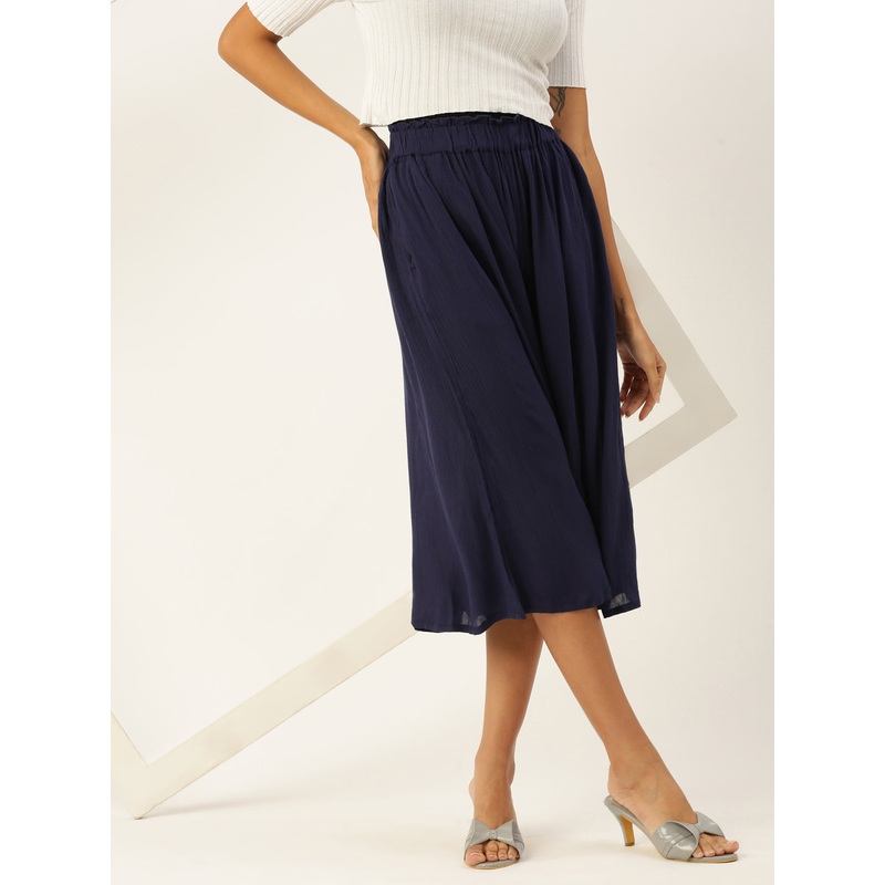 Women Culottes  Solid Viscose Navy Blue
