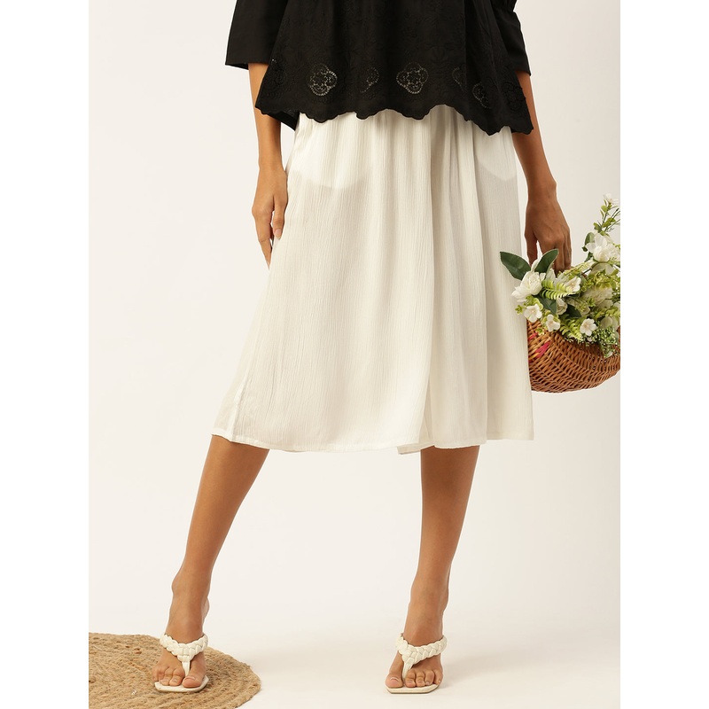 Women Culottes  Solid Viscose Offwhite