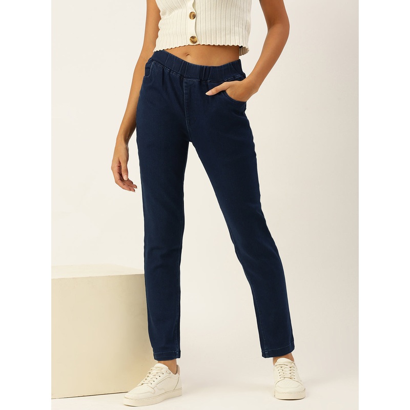 Women Jegging  Solid Cotton Indigo Blue
