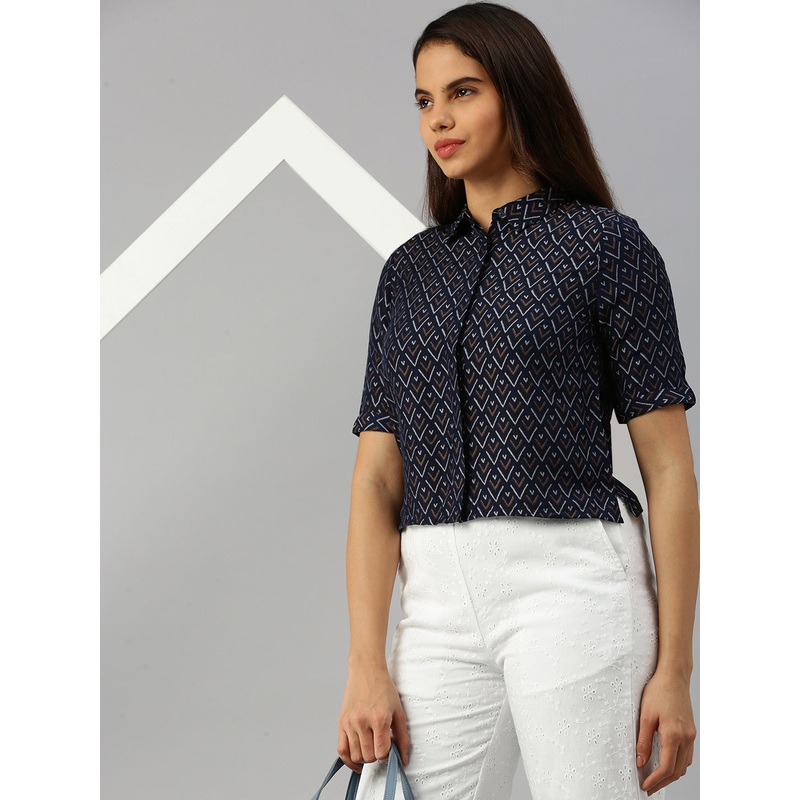 Women Printed Crop Shirt Teal|S|M|L|XL|XXL|3XL|Teal|LWTTPAOF17106061