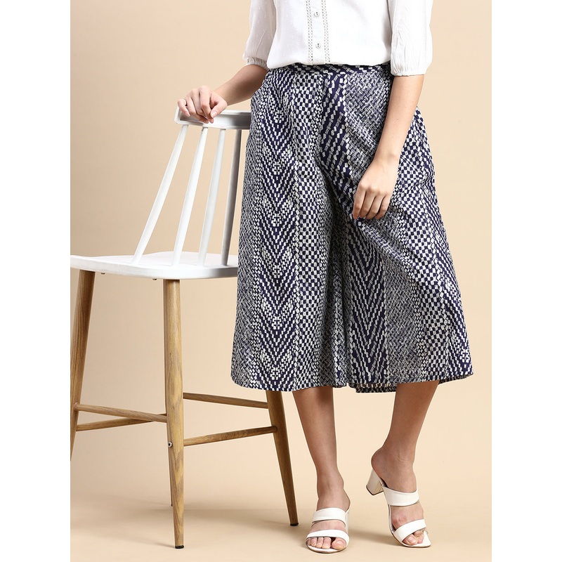 Women Printed Culottes Navy Blue