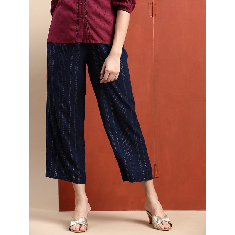 Women Printed Palazzo Navy Blue