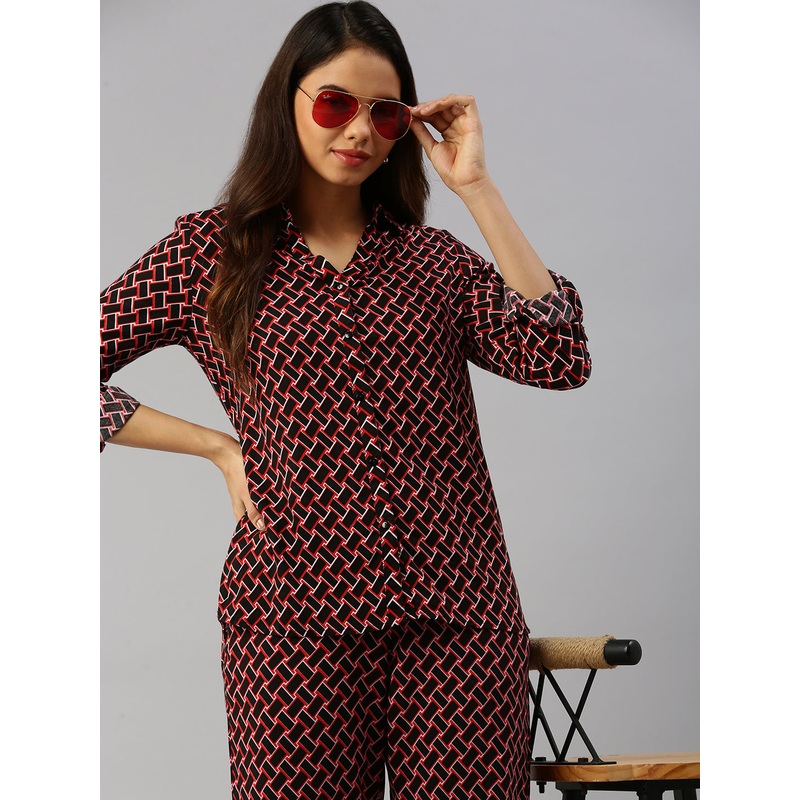 Women Printed Shirt Black & Red